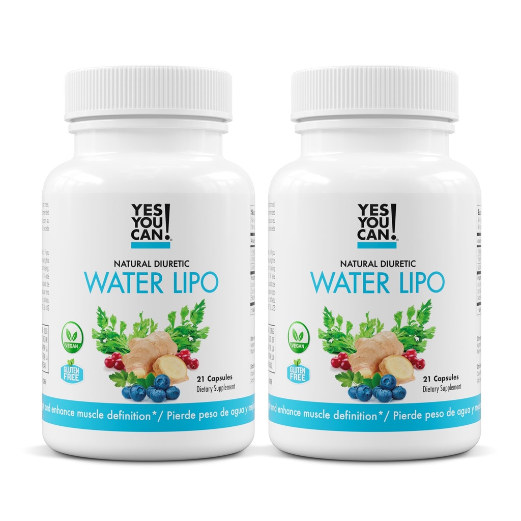 Tak, możesz! Natural Water Lipo Pills - Oczyszczanie diuretyczne z elektrolitami i witamin - Pomaga z zatrzymywaniem wody - Bez glutenu, 21 Kapsułki na butelkę (2 opakowania)