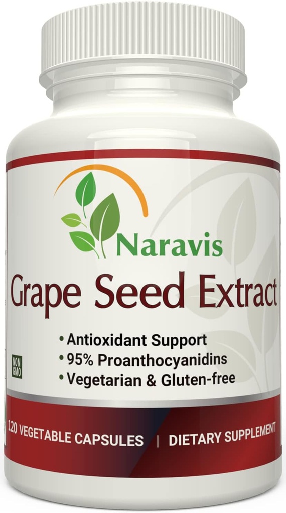 Naravis Grape Seed Extract 400mg - 120 Kapsułki wegetariańskie z 95% Proantocyjanidyn - Natural Non-GMO Antyoksydant Supplement - Wyciąg winogronowy Kapsułki dla optymalnego wsparcia przeciwutleniacza