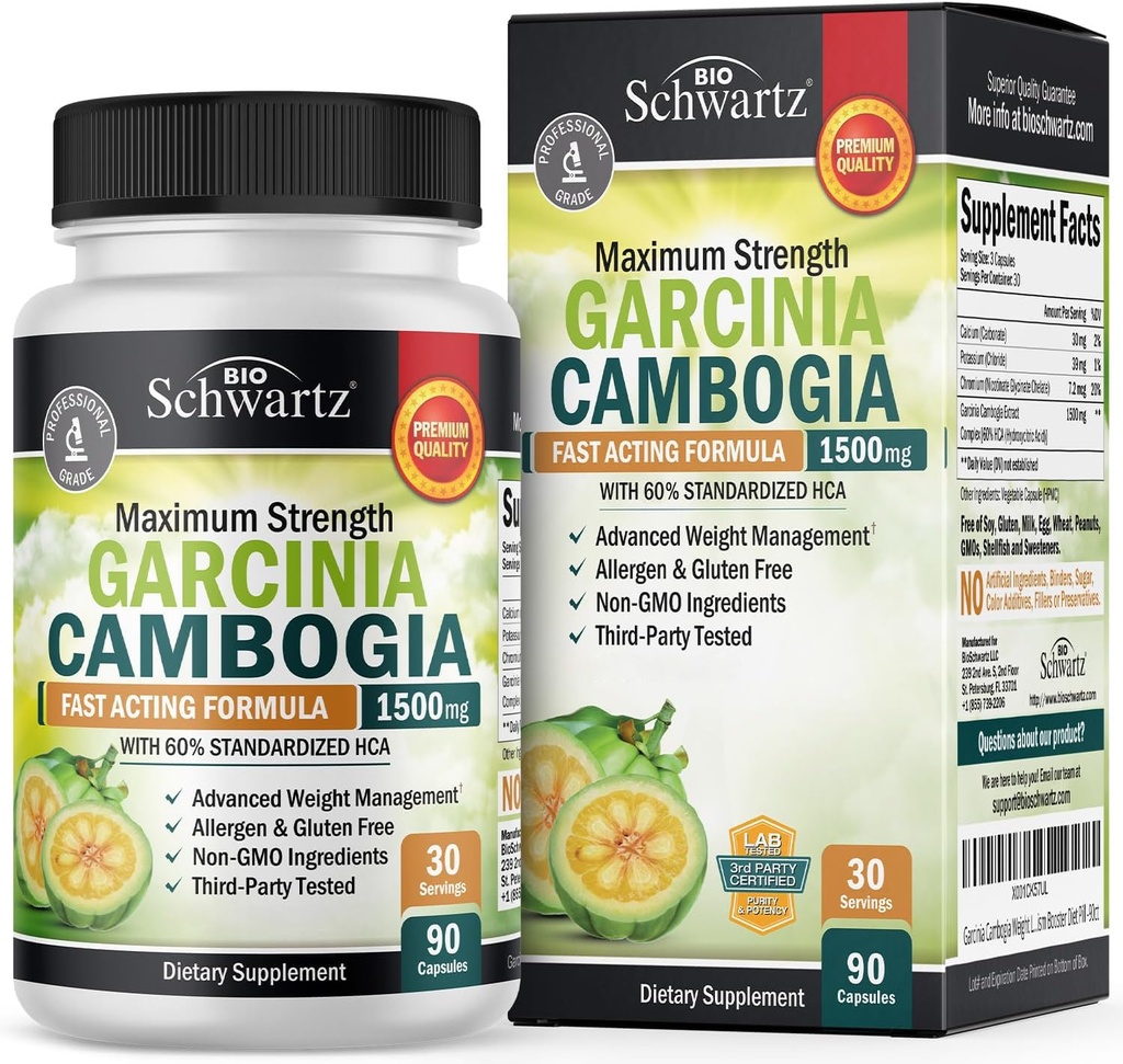 Garcinia Cambogia Weight Loss Pills - 1500mg HCA Pure Extract - Szybkie działanie Appetite Supressant - Fat Burner for Women and Men to help Low Weight - Carb Block Metabolic Diet Pill - 90 Kapsułki