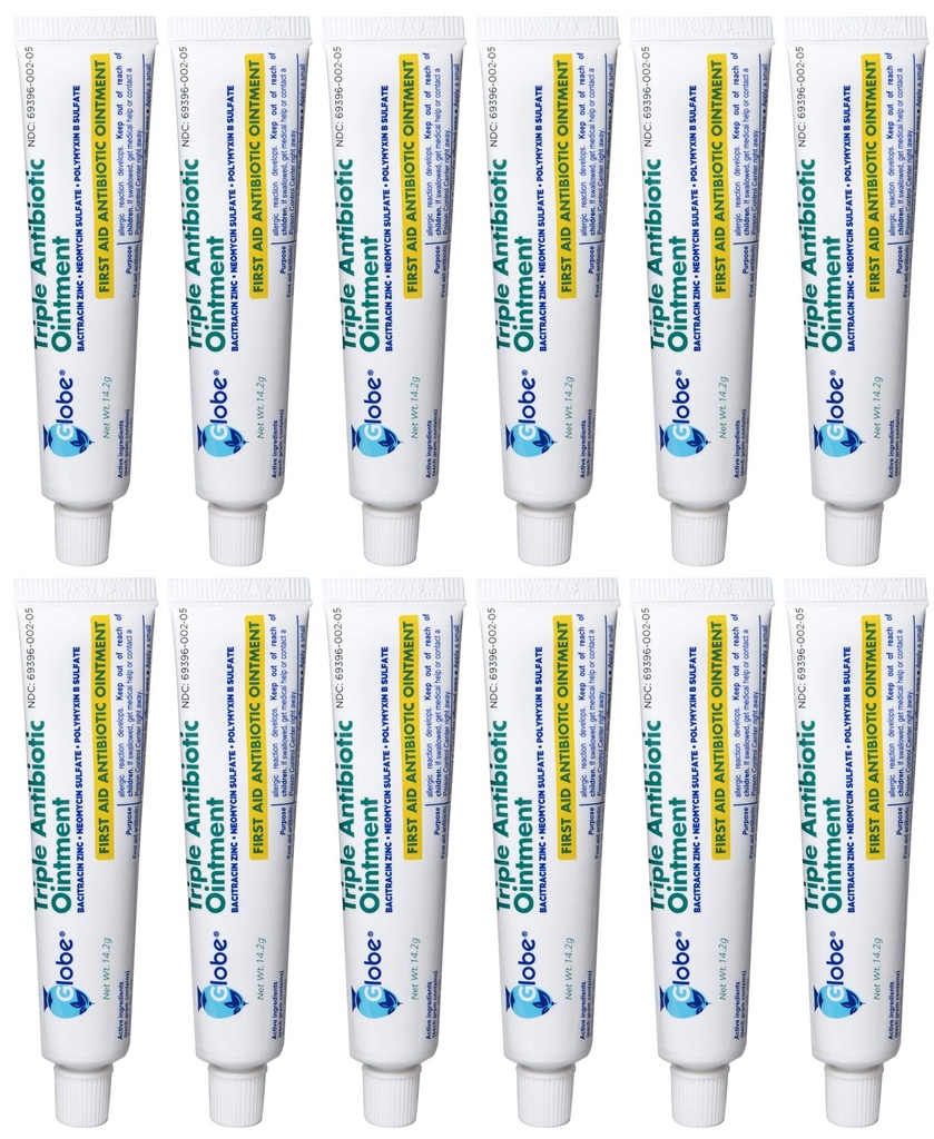 Globe (12 Pack) Triple Antibiotic First Aid Maintment 1 oz, First Aid Antibiotic Ointment, 24- Hour Infection Protection, Leczenie rany dla drobnych Scrapes, Burns and Cuts
