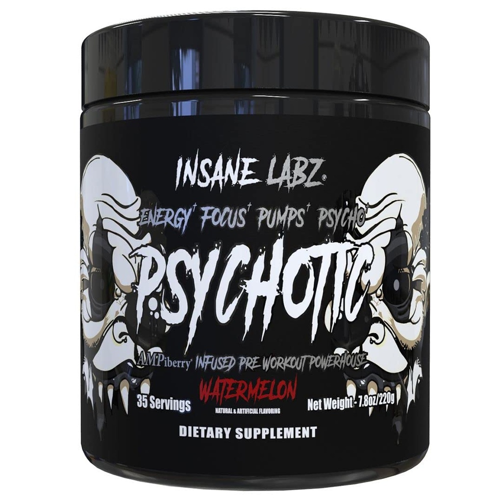 Szalony Labz Psychotic Black Edition Mid Stymulant pre Workout Powder, Energy Focus Pompy, Załadowany z Creature Beta Alanine Tauryne Napędzany przez AMPiberry, 35 Słupki (Arbuz)