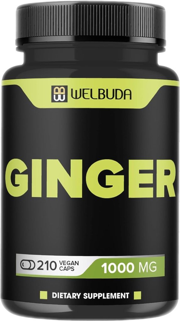 1000mg Ginger Supplements kapsułki z Berberine HCl, Elderberry, Echinacea & More - 11in1 Support Trawienie, Joint Health, System immunologiczny i Heart Health - 210 Ginger Pills