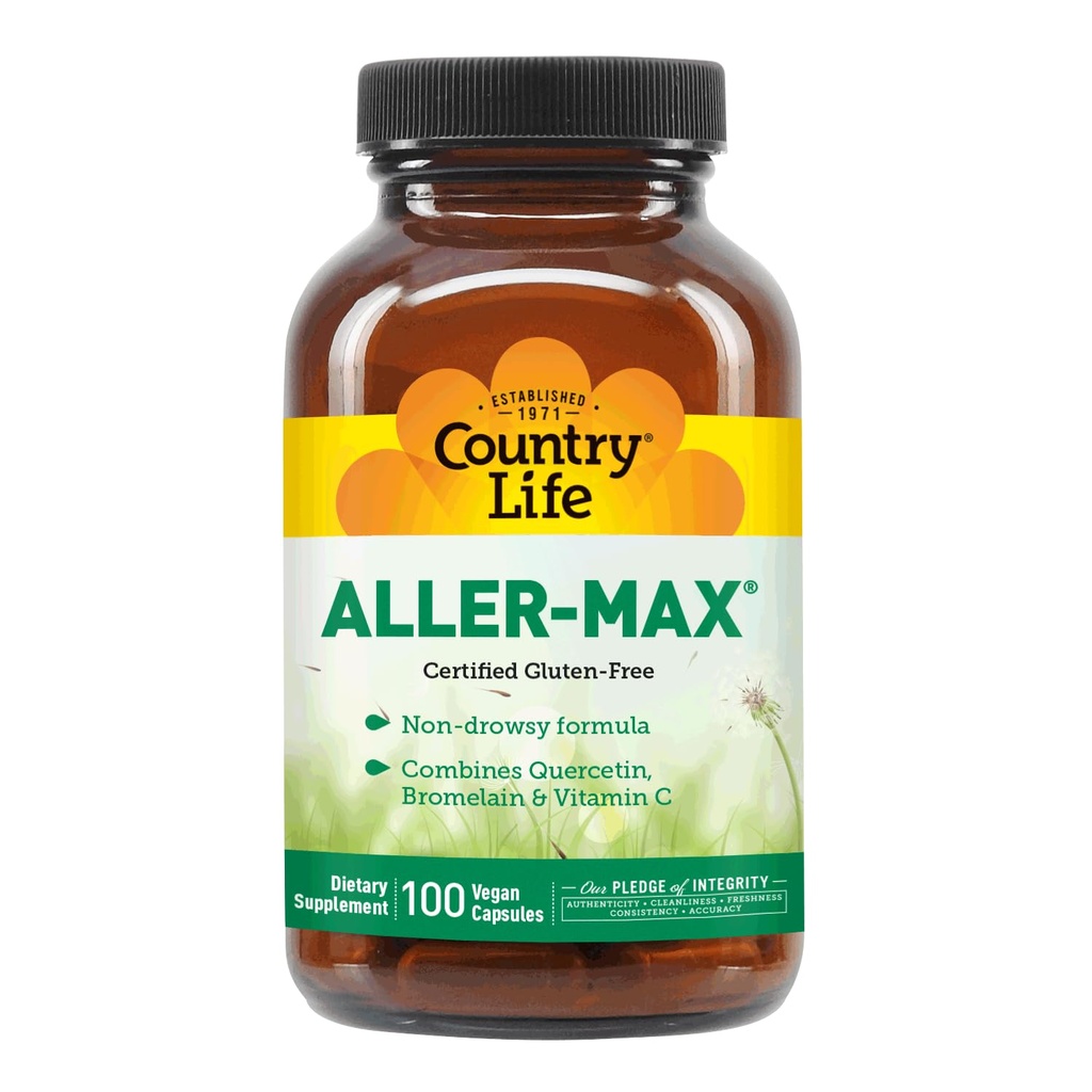 Country Life Aller- Max - Suplementy Quercetin z bromelainem - Wsparcie immunologiczne z witaminą C, cynk i mieszanka botaniczna - Certified gluten- Free, Wegan (100 Count (Pack of 1))