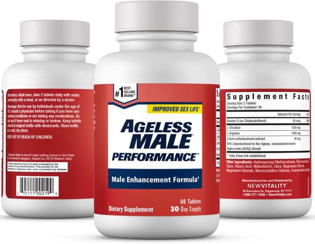 Ageless męskiej wydajności Azoksyd azotowy booster dla mężczyzn - Promowanie cyrkulacji krwi, Arosal, Produkcja energii, Napęd, Stamina, Suplement do Zdrowia (60 Tabletki, 1 Butelka)