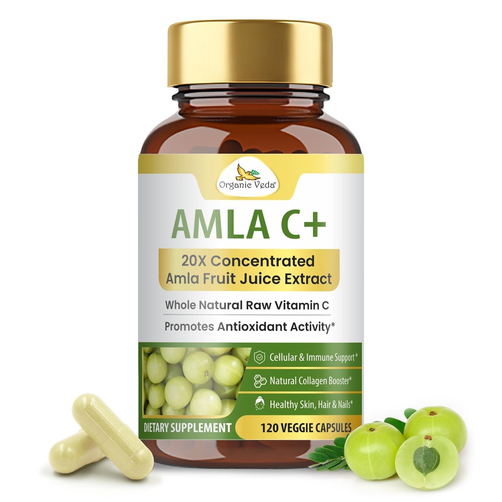 Organiczny Veda Amla owoce kapsułki, 20 X koncentrat Amla Berry sok ekstrakt Naturalny witamina C suplement - Potężne przeciwutleniacze, odporność, Promieniowanie skóry - Wegańska witamina C Amla proszek kapsułki 120