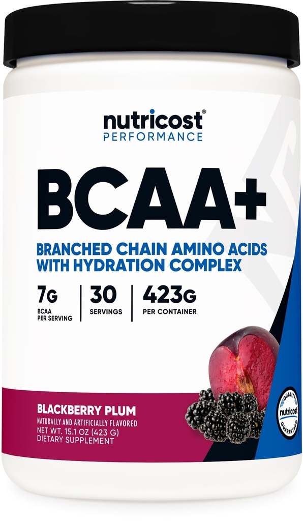 Nutricost BCAA Aktywny z Glutamie, Citrullie, i proszku do hydrolizy kokosowej (BlackBerry Plum) 30 Służenia - Rozgałęziony łańcuch aminokwasy z kompleksem hydrolizy - Gluten- Free, Non-GMO