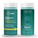 Iwi Omega-3 Essential & Brain Omega-3 Bundle, 30 Służenie, Wegan Plant-Algae Omega 3 z EPA + DHA, Kryll & Fish Oil Alternative, No Fishy Aftertaste