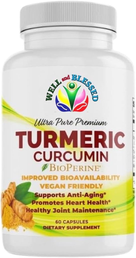 Kurkumina kurkumina suplement z BioPerine - 60 Kapsułek - Organiczny ekstrakt korzeniowy turkusowy - Vegan Friendly, Zwiększona absorpcja, Codzienne Joint i wsparcie serca