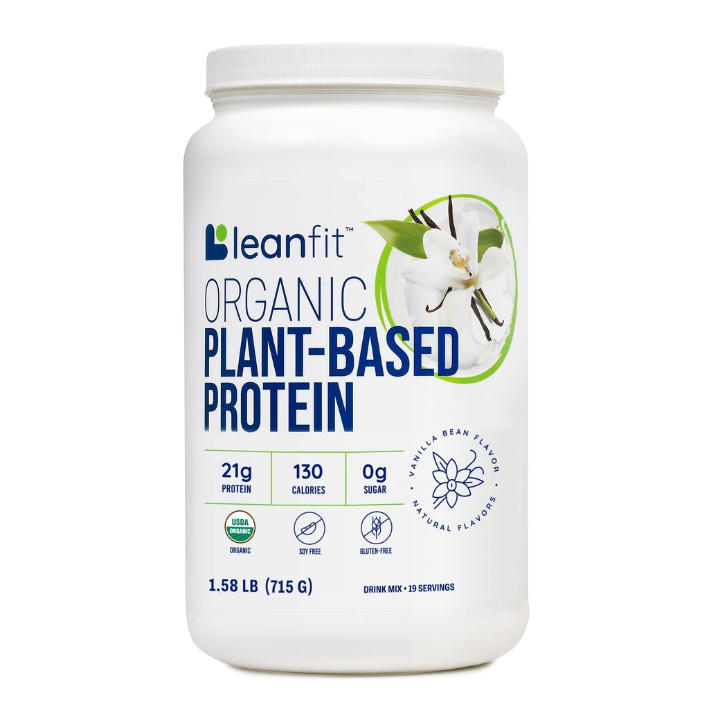 LeanFit Organic Plant w proszku protein na bazie LeanFit, Natural Vanilla Flavor - Wegan, USDA Organic Certified, Soy- Free, Gluten- Free, Dairy- Free, Sugar- Free, Non-GMO - 21g Protein, 19 Służenia, 1.58 Pound Tub