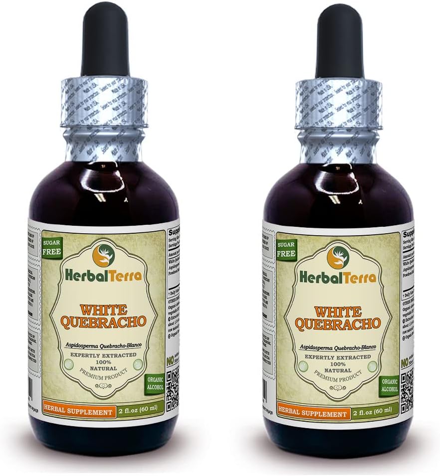 White Quebracho (Aspidosperma Quebracho- Blanco) Tincture, Dried Bark Powder Liquid Extract (Nazwa marki: HerbalTerra, Proudly Made in USA) 2x2 fl.oz (2x60 ml)