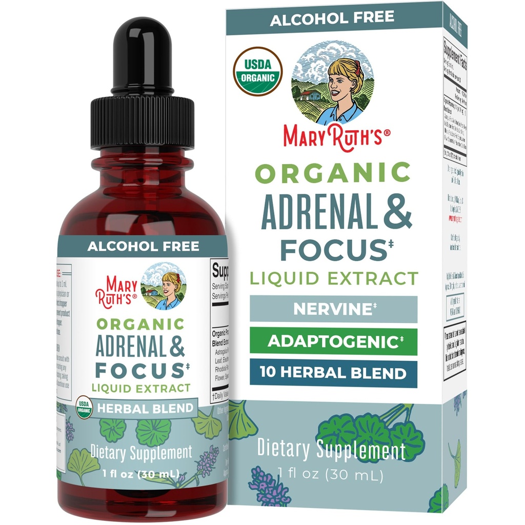 MaryRuth Organics - USDA Organic Brain Nootropic Supplement dla dorosłych z Ginkgo Biloba & Astragalus Biloba 124; Focus & Adrener Support Distribution 124; Brain & Memory Drops 124; Vegan Distribution 124; Non-GMO Distribution 124; Gluten Free Distribution 124; 30 Servings