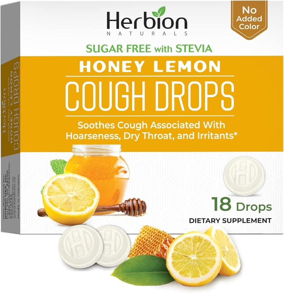 HERBION Naturals Kaszel Drops, Cukier wolny od Stevii, Suplement diety, Koszy Kaszel, dla dorosłych i dzieci powyżej 6 lat, 25 Kropli Każdy (18 Hrabia (1), Miód cytryna)
