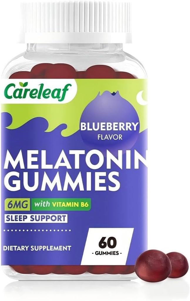 Melatonina Gummies Sleep Support for Men and Women Health Sleep with 6 mg Melatonina & Witamina B6 Blueberry Flavor 60 Count