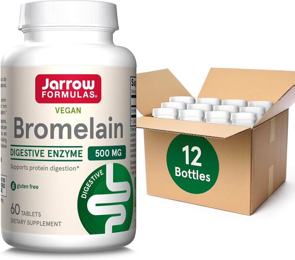 Jarrow Fixas Bromelain Tablets, 500 mg Suplement diety do spożycia białka, 60 tabletek, 60 Day Supply, (Opakowanie po 12)
