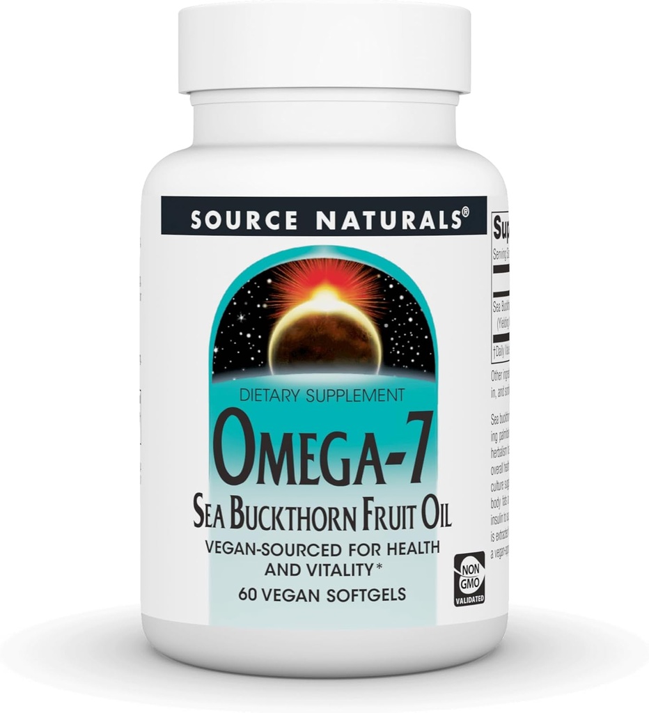 Źródło Naturals Omega- 7 Sea Buckthorn Fruit Oil, Non-GMO, Vegan- Sourced for Health and Vitality * - 60 Vegan Softgels