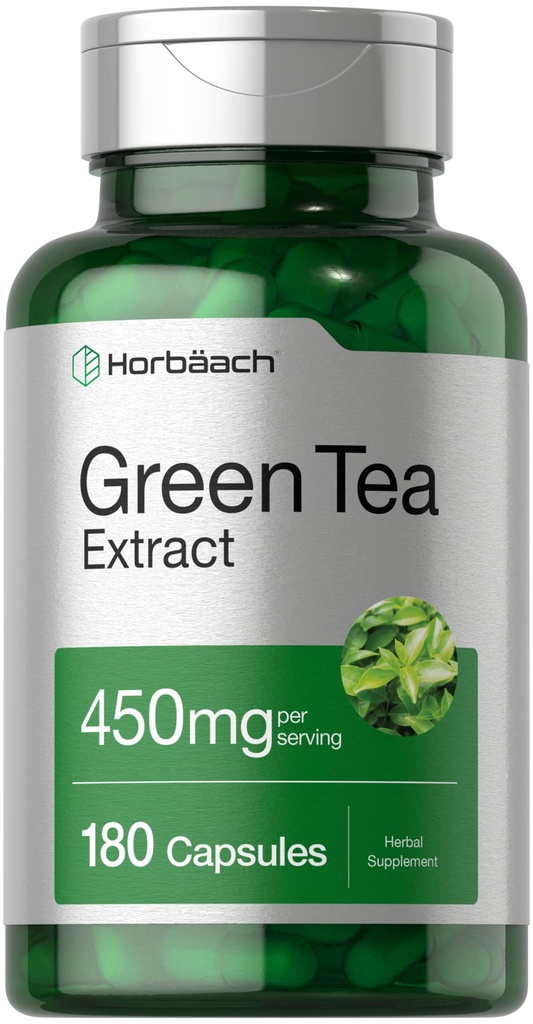 Horbäach Green Tea Extract Kapsułki 450mg Bilans 124; 180 Hrabia 124; Herbal Supplement Bilans 124; Non-GMO i Gluten Free