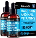 Liquid Collagen Peptydes for Women - Kompleks serum z witaminą biotin, hydrolizowanym białkiem keratyny i Saw Palmetto - Kompleksowa formuła dla włosów, skóry i paznokci Wellness - 2fl oz (Opakowanie 2)