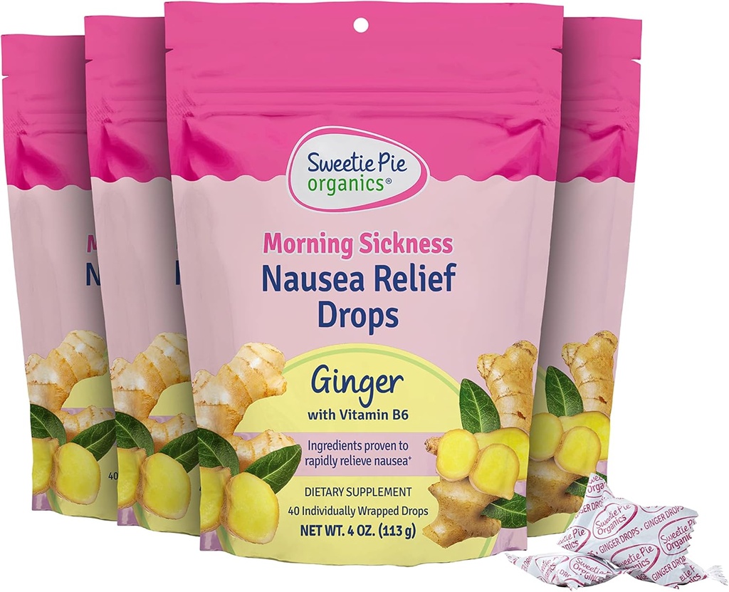 Sweetie Pie Organics ® Poranne nudności ulga krople, Ginger, 4 oz, 4 opakowania