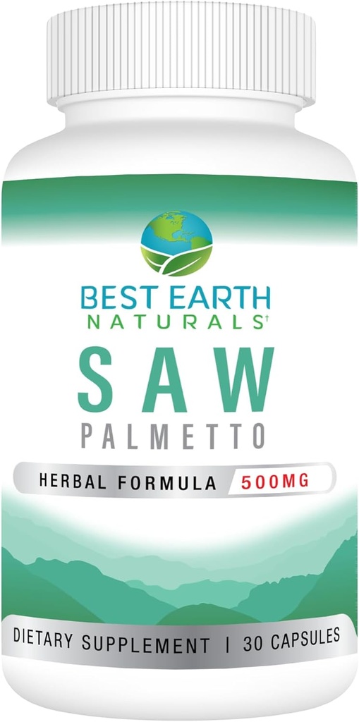 Najlepsza Ziemia Naturals Saw Palmetto 500 mg do wsparcia włosów, prostata, Trakt moczowy 30 Hrabia