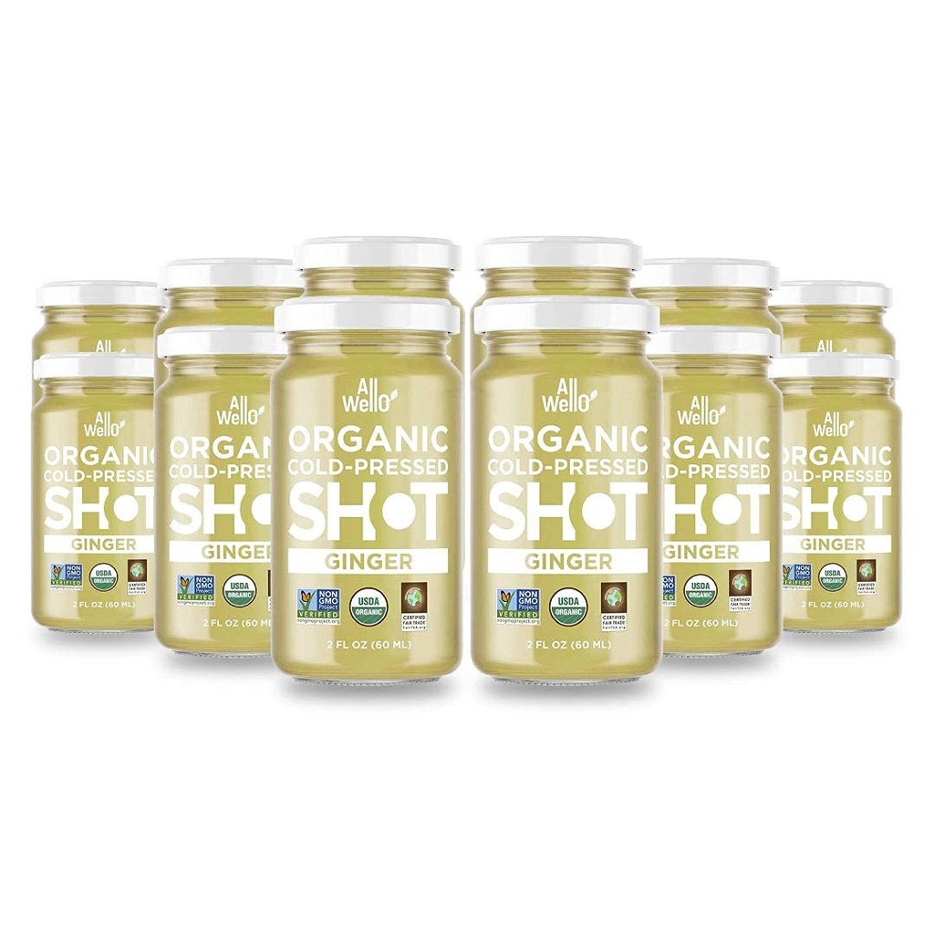 ALLWELLO Cold- Pressed Ginger Shot, 60 ml, USDA Organic Immune Booster z Natu- RAL 124; 12 jednostek w przypadku (12 opakowań)