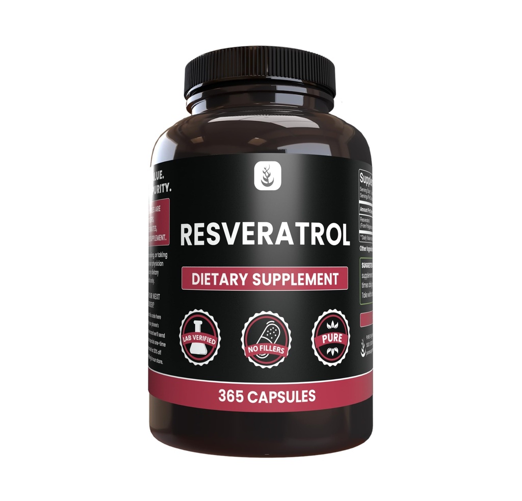 PURE Original INGREDIENTS Resweratrol, (365 Kapsułki) Brak magnezu lub wypełniaczy ryżowych, zawsze czyste, Laboratorium zweryfikowane