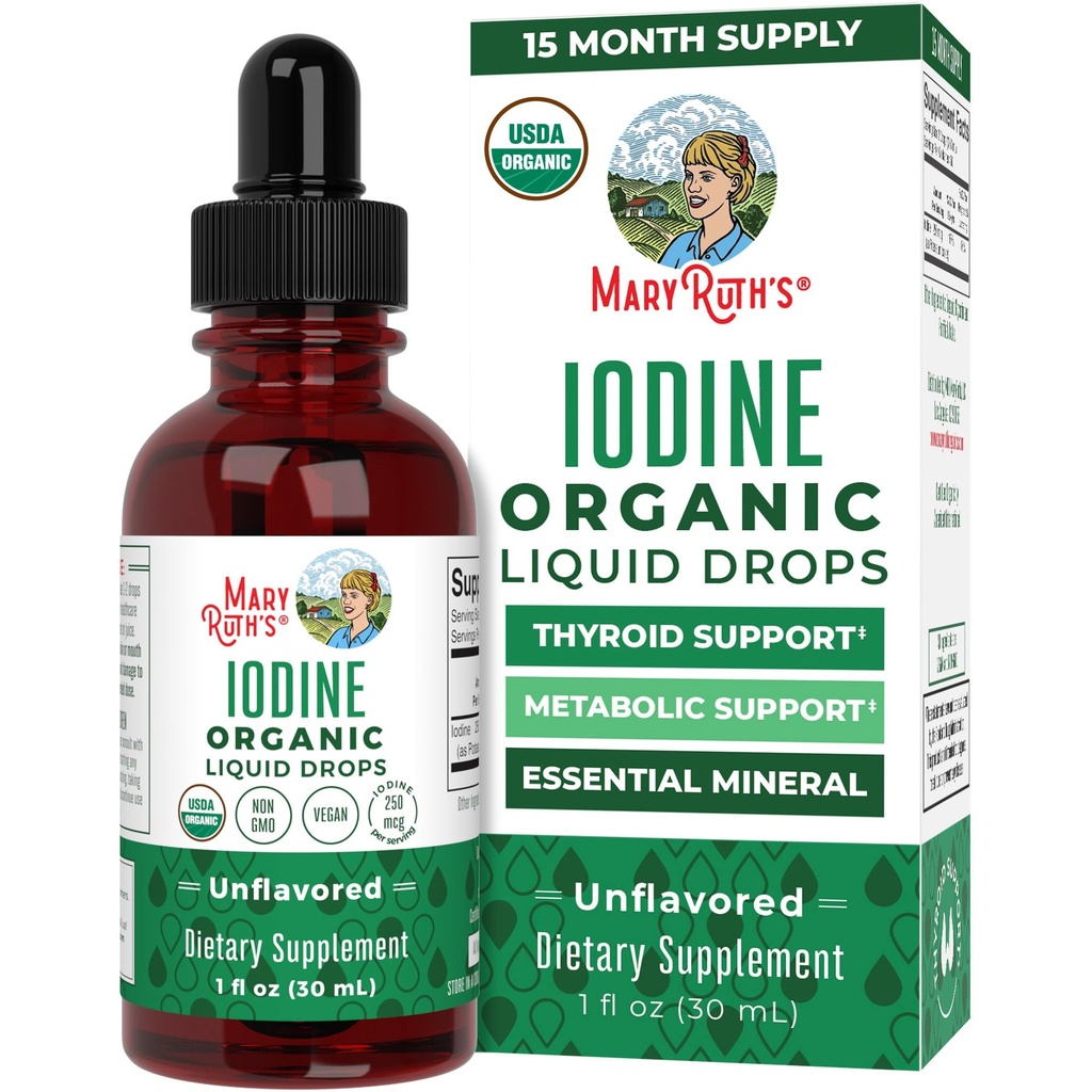 MaryRuth Organics Iodine Liquid Drops 124; Iodide potasu 124; 1 Rok Dostawy 124; 450 Służenie 124; Zdrowie tarczycy 124; USDA Organic Equipment 124; Wegan Equipment 124; Non-GMO Equipment 124; Gluten Free Equipment 124; 1 Fl Oz
