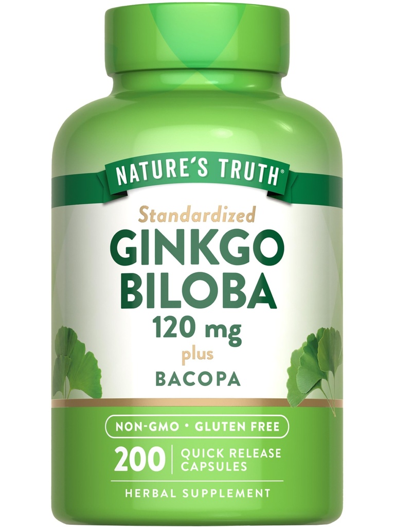 Nature 's Truth Ginkgo Biloba 120mg Xi124; Plus Bacopa Xi124; 200 Quick Release Capsules Xi124; Standaryzowany ekstrakt Xi124; Non-GMO i Gluten Free Supplement