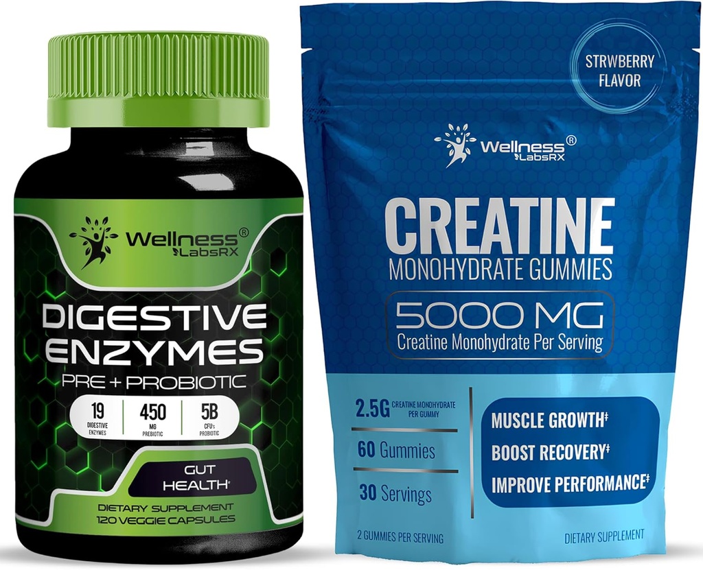 WELLNESS LABSRX Enzymy pokarmowe Kapsułki 5 Miliard CFU - Gummies kreacyjne 5000mg