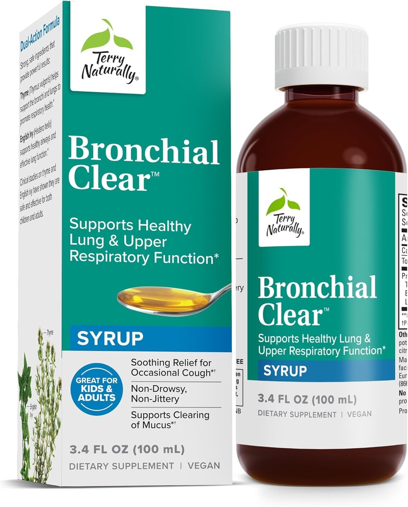 Terry naturalnie Bronchial Clear Liquid - Wsparcie oddechowe dla Bronchial & Lung Health - Wsparcie dla Bronchial dla zdrowia oddechowego - Zdrowy Lung Supplement dla dorosłych i dzieci - 3.4 fl oz