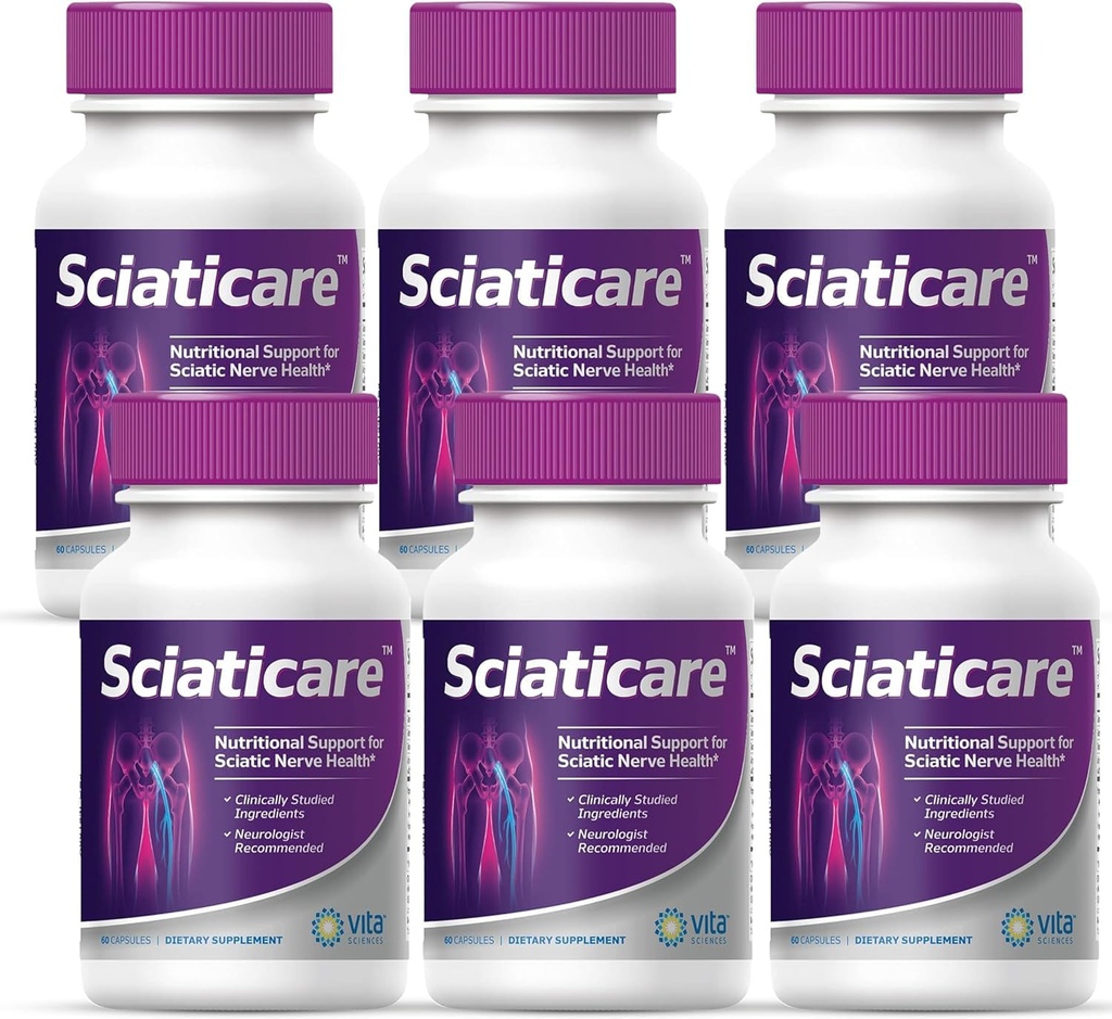 Vita Sciaticare Nerve Suplement Kojący Witaminy z naturalnego R- ALA Form 40X Siła, NIE Syntetyczny Alfa Kwas Lipoiczny (ALA) - Dolna Lumbar Sciatica - 60 Hrabia (Opakowanie 6)