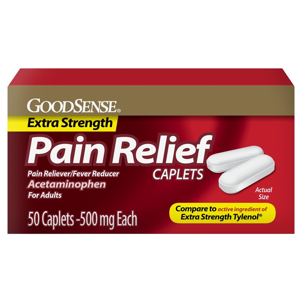 GoodSense Dodatkowa ulga bólowa, Acetaminofen Caplets, 500 mg, 50 Count