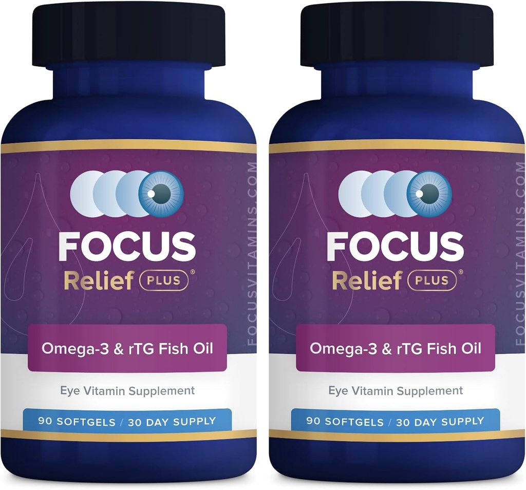 Focus Relief Plus Suchy Eye Formuła (180 ct. 60 Day Supply) Suplement Omega 3 - Suchość Eye Relief Suplement - Omega 3 Fish Oil