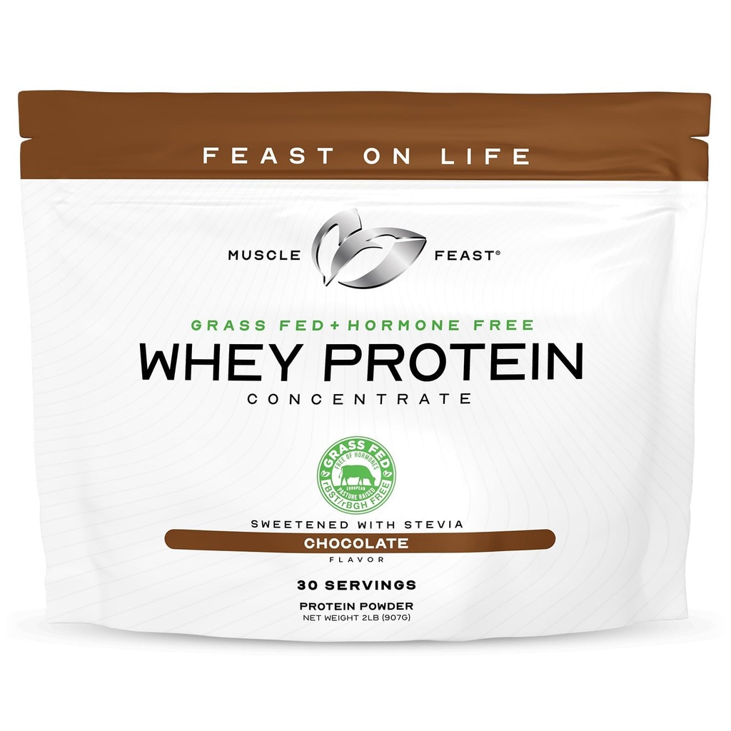 Muscle Feast Grass- Fed Koncentrat białka serwatki, Wszystkie naturalne, Hormon wolne pasteryzacja Białko serwatki wzrosła proszek dla kobiet i mężczyzn, Czyste, Non-GMO i Gluten Bezpłatne koncentrat serwatki - Czekolada, 2lb
