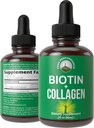 Liquid Collagen dla kobiet i mężczyzn z biotyną. Zaawansowane 2- in-1 krople doustne dla wzrostu włosów, skóry i paznokci. 10 000 µg zderzaka bydlęcego Peptydów + 5 000 µg Biotin. Bez glutenu, bez dodatku cukru