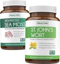 Sea Moss & St. John 's Wort (2- Month Supply) Mood Moss Blend - Organic Irish Sea Moss - Raw Vegan Supplement (180 Caps) & St John' s Wort with Powerful 900mcg Hypericin Vegan Non-GMO (180 Capsules)