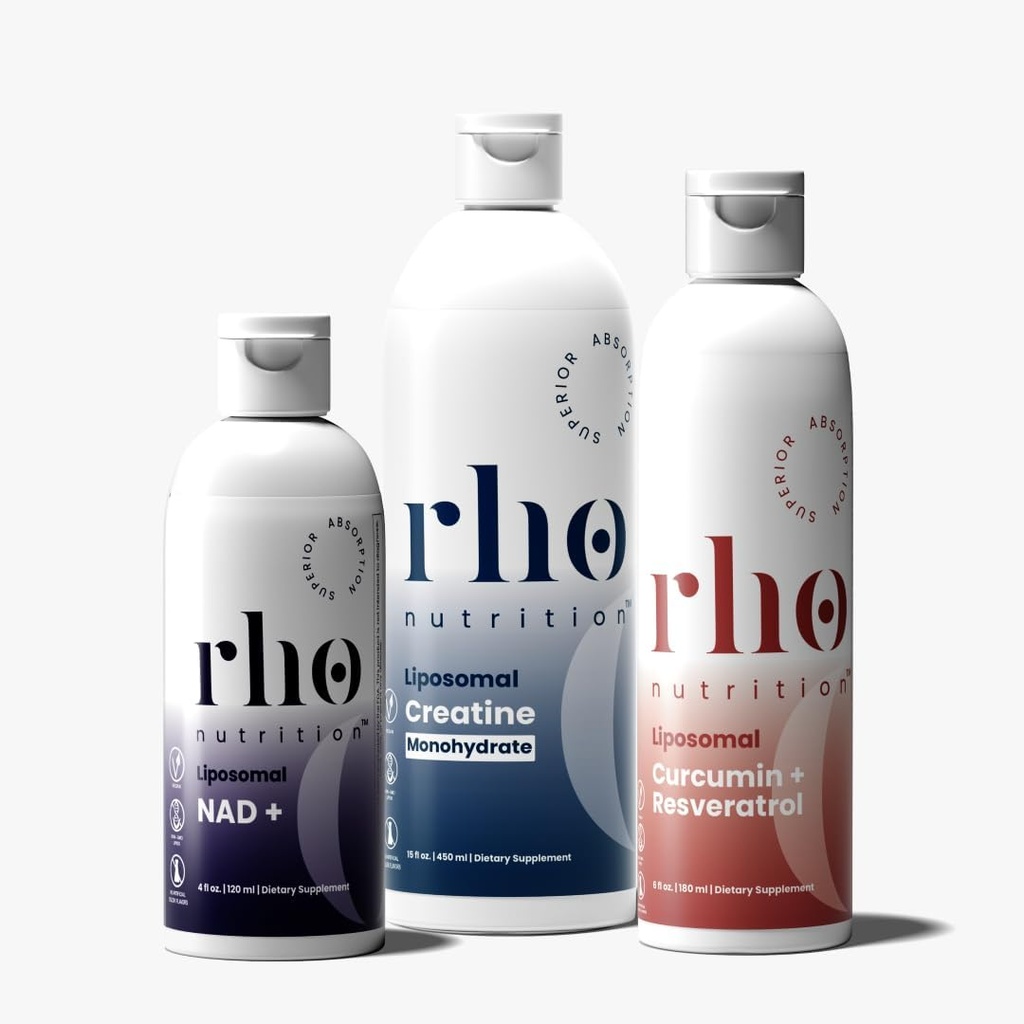 Rho Nutrition - Elite Performance Bundle - Wysoka absorpcja suplementów liposomalnych dla energii, odzysku i siły - NAD +, Curcumin + Resveratrol, & Creaine (3 opakowania)
