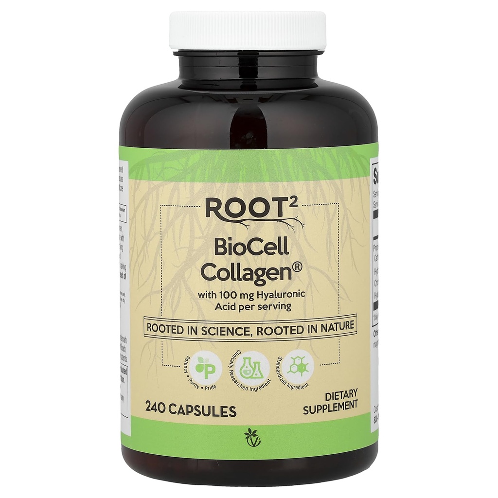 Vitacost ROOT2 BioCell Collagen Witacost z kwasem hialuronowym -- 100 miligram na porcję - 240 kapsułek