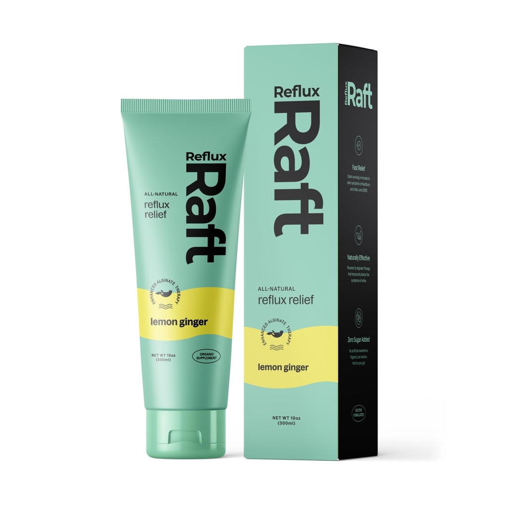 Acid Reflum Therapy z alginatu organicznego, Rapid & Long Lasting Gerd, LPR & Trawienie Wsparcie objawów, Zero cukru, Gluten Free, Niski Sodu, Lemon Ginger Flavor, 47 Gel Servings, 8 Butelka OZ