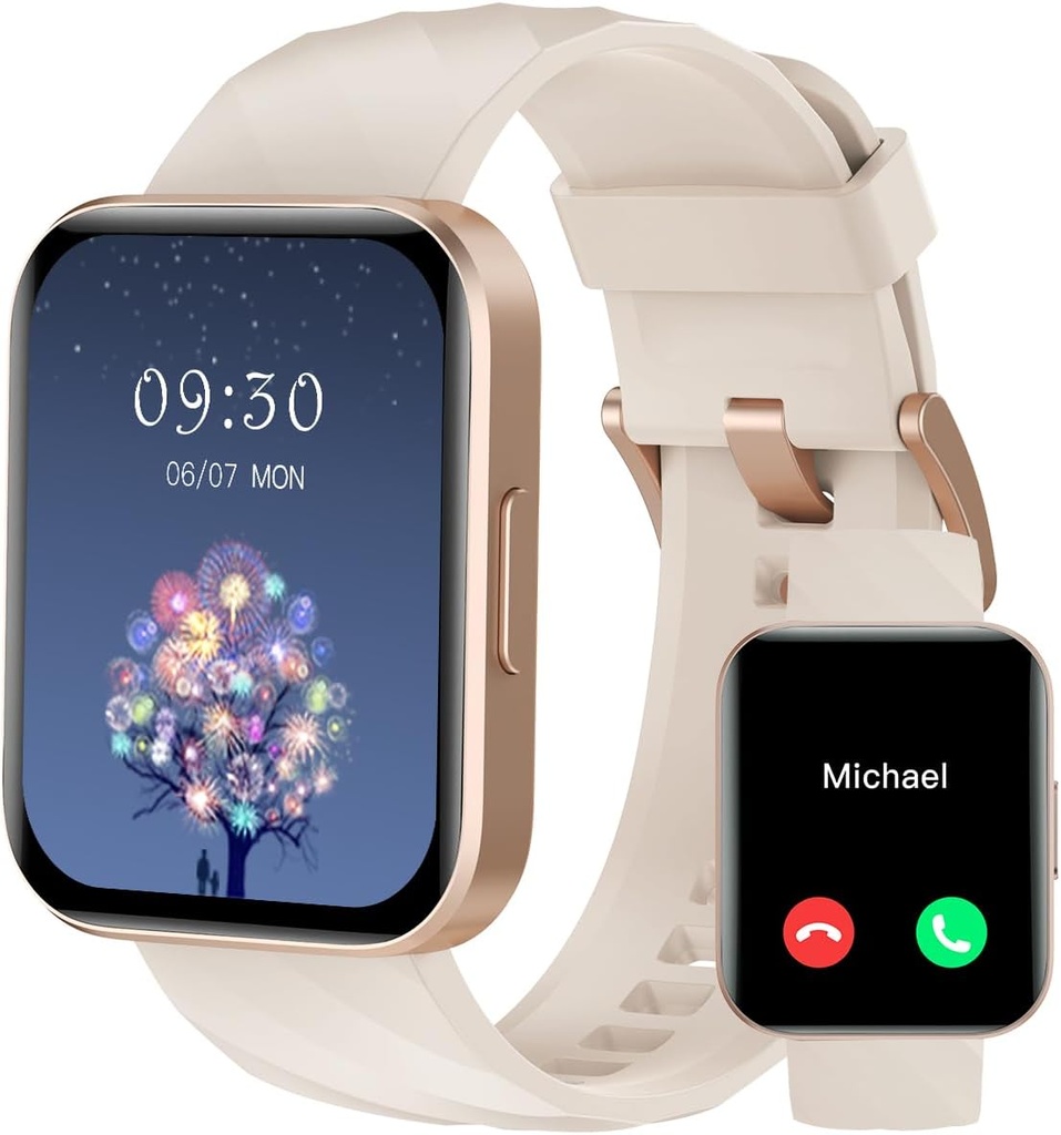 RUIMEN Smart Watch for Women Men (Odpowiedź / Wykonaj połączenia) Kompatybilny z telefonami iPhone / Android, 1.85 "HD Screen Fitness Tracker Heart Rate Monitor 100 + Sports Tracker Watch Waterproof (Milky White)