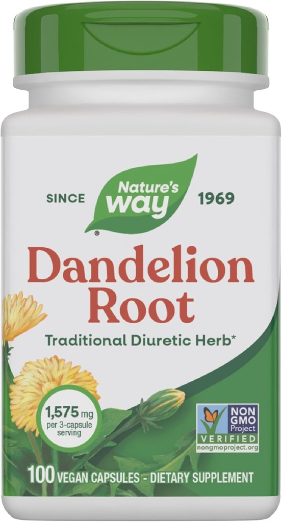 Nature 's Way Dandelion Root, Traditional Diuretic Herb *, Vegan Dandelion Root Capsules, 100 Count (Packaging May Vary)