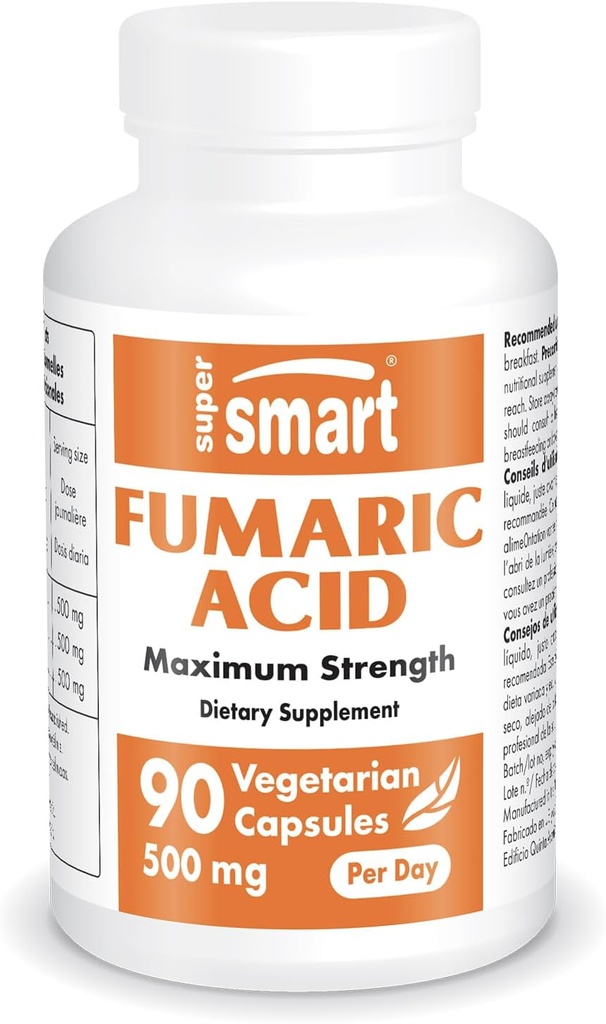 Supersmart - Kwas fumaryczny 500 mg na dobę (maksymalna moc) - Natural Supplement Supplement 124; Non-GMO & Gluten Free - 90 Kapsułki wegetariańskie