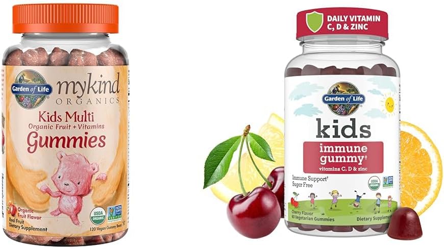 Garden of Life Organics Kids Gummy Vitamin - Owoce - Certified Organic, Non-GMO & Wegan & Kids Immune Support Gummies z witaminą C, D jako D3 & Cynk