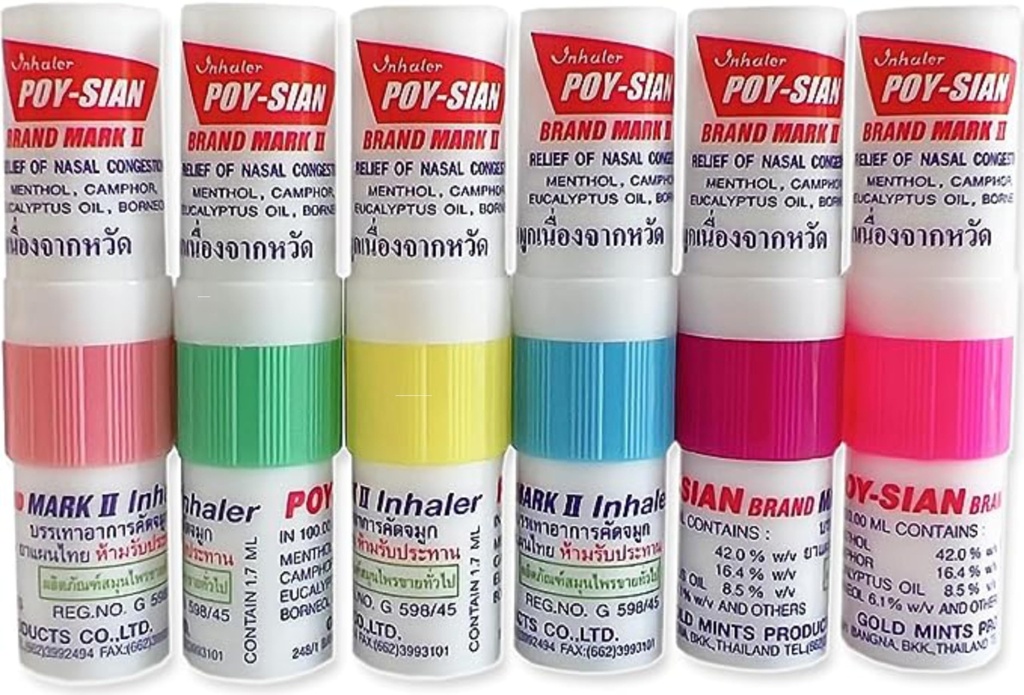 POY- SIAN Mark II Mentol Aromaterapia Nasal Inhaler, Natural Herbal Remedy with Cooling Esential Oils Poysian (Opakowanie po 6)