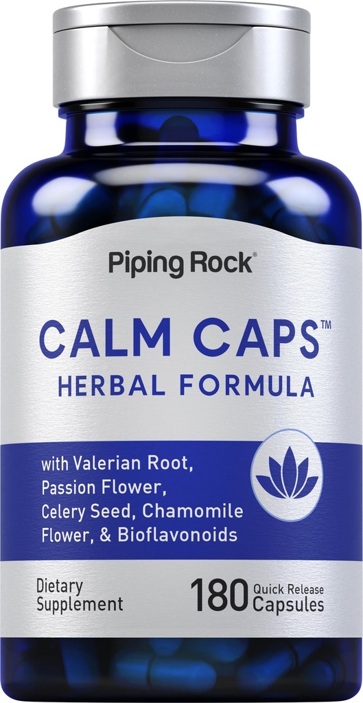 Piping Rock Calm Kapsułki 124; 180 Pilli 124; Wyciąg ziołowy Mieszanka 124; z rumianku, Valerian, i kwiat namiętności 124; Non-GMO, Gluten suplement