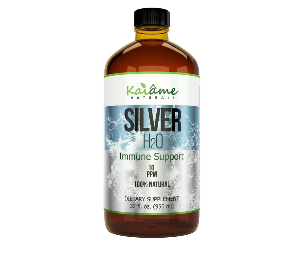 Kaiame Naturals Colloidal Silver, jonowe Silver Solution, 10 PPM, duża butelka szklana 32 oz, naturalny suplement immunologiczny, sejf dla dorosłych, dzieci i zwierząt domowych
