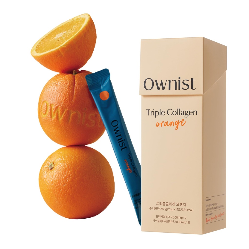 Ownnist Triple Collagen Pakiety płynne On- The- - Peptydy z hydrolizowanym Kolagen morski, Elastin, Kwas hialuronowy i Witamina dla zdrowej skóry - Pomarańczowy Flavor - 14 Indywidualne opakowania stick