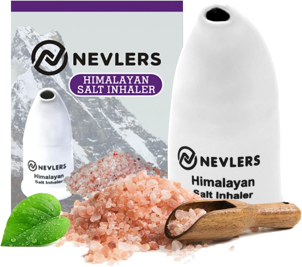 Nevlers White himalajski sól Inhaler dla płuc i nosa z 6 Oz gruboziarnisty różowy himalajski sól morska 124; Przenośny ceramiczny himalajski różowy sól Inhaler 124; Naturalne Homeopatyczne ulgi