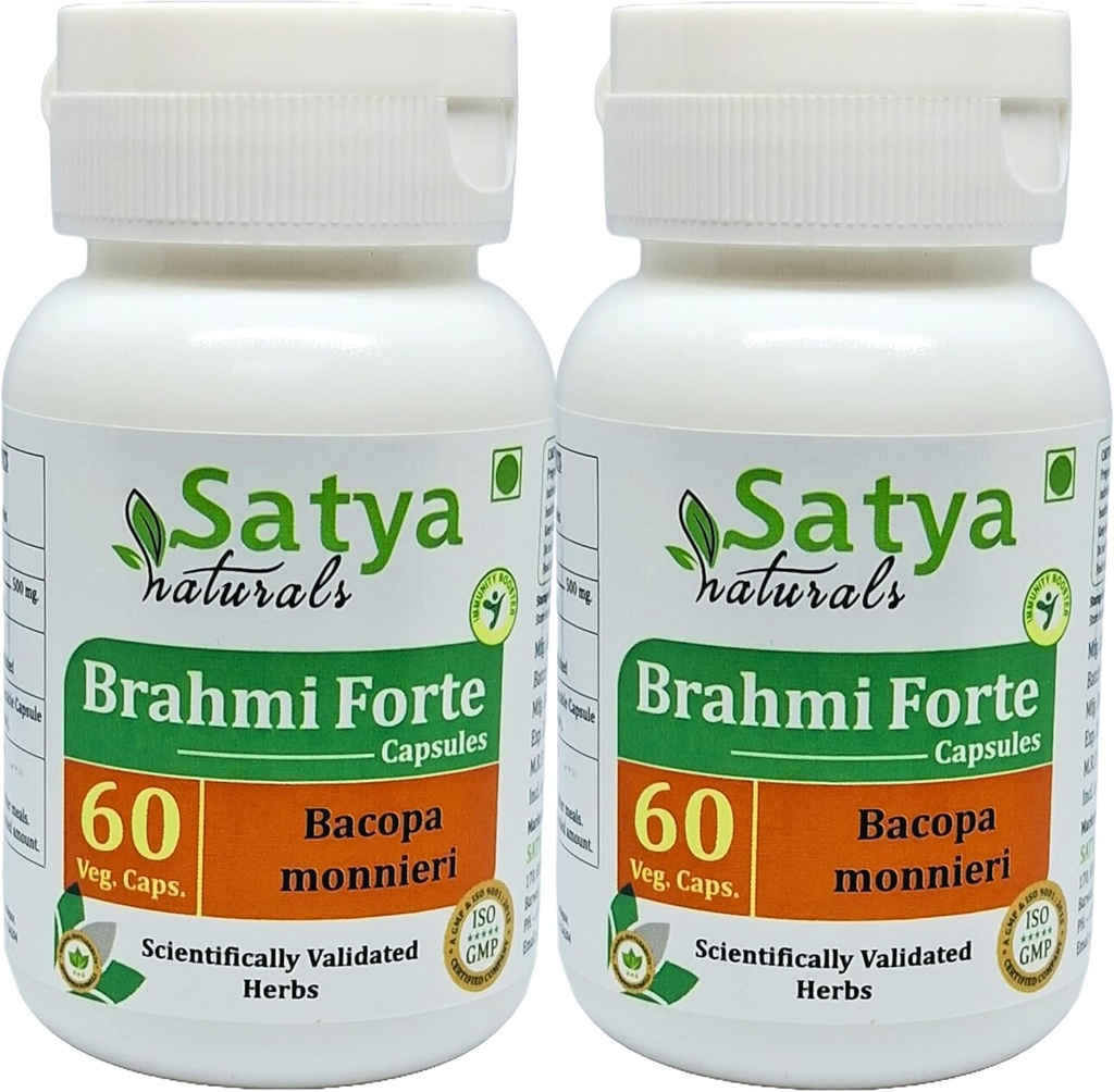 Kapsułki Brahmi Forte 500 mg. 60 Veg. Kapsułki 124; Kapsułki Brahmi (Bacopa Monnieri) Ekstrakt dla mężczyzn i kobiet 124; Suplement do ziół Ayurvedic / Środki zaradcze 124; 10: 1 Forte (2 Butelki po 60 Kapsułek)