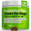 Deley Naturals Probiotics Plus żucia dla psów, Gut Health Supplement, 5 Billion CFU 's, Digestive Enzymes, Prebiotyki, Pies alergie, Biegunka, Yeast, Dynia Flavor, 90 Hrabia - Made in USA